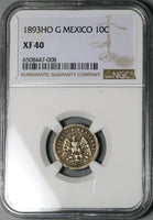 1893-Ho NGC XF 40 Mexico 10 Centavos Hermosillo Mint 67K Silver Coin POP 1/0 (23050401C)