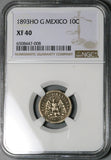 1893-Ho NGC XF 40 Mexico 10 Centavos Hermosillo Mint 67K Silver Coin POP 1/0 (23050401C)