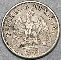 1894-Do Mexico 10 Centavos Durango Mint AXF Silver Coin (24081902R)