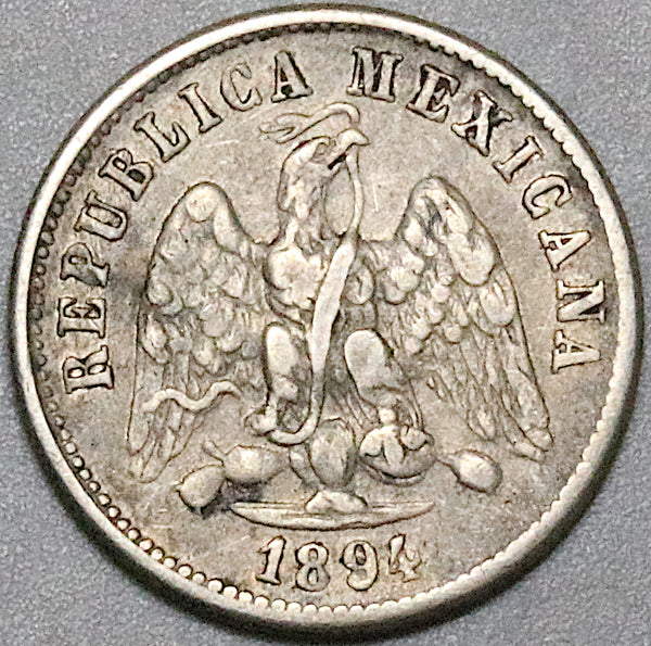 1894-Do Mexico 10 Centavos Durango Mint AXF Silver Coin (24081902R)
