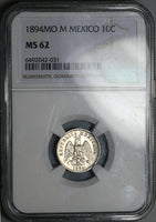 1894-Mo NGC MS 62 Mexico 10 Centavos Mint State Scarce Silver Coin (23062404C)