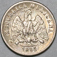 1895-Ca Mexico 10 Centavos Chihuahua Mint AXF Last Year Silver Coin (24081803R)