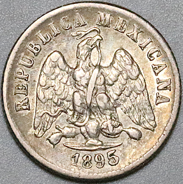 1895-Ca Mexico 10 Centavos Chihuahua Mint AXF Last Year Silver Coin (24081803R)