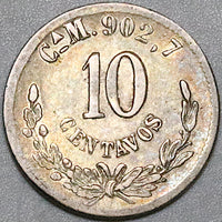 1895-Ca Mexico 10 Centavos Chihuahua Mint AXF Last Year Silver Coin (24081803R)