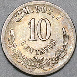 1895-Ca Mexico 10 Centavos Chihuahua Mint AXF Last Year Silver Coin (24081803R)