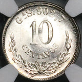 1895-Ga NGC MS 65 Mexico 10 Centavos Guadalajara Mint 80k Silver Coin POP 1/1 (24092904C)