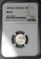 1895-Ga NGC MS 65 Mexico 10 Centavos Guadalajara Mint 80k Silver Coin POP 1/1 (24092904C)