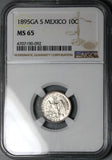 1895-Ga NGC MS 65 Mexico 10 Centavos Guadalajara Mint 80k Silver Coin POP 1/1 (24092904C)