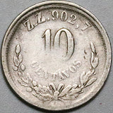 1896-Z Mexico 10 Centavos Zacatecas Mint Error Missing S Silver Coin (24081802R)