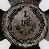1831-Mo NGC MS 63 Mexico 1/16 Real Rare Mint State Federal Copper Coin POP 4/1 (21100602D)