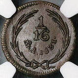 1831-Mo NGC MS 63 Mexico 1/16 Real Rare Mint State Federal Copper Coin POP 4/1 (21100602D)