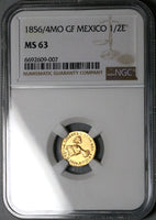 1856/4-Mo NGC MS 63 Mexico Gold 1/2 Escudo Mint State Overdate Coin  (25061601D)