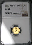 1856/4-Mo NGC MS 63 Mexico Gold 1/2 Escudo Mint State Overdate Coin  (25061601D)
