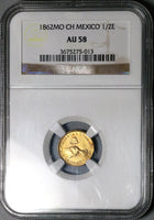 1862-Mo NGC AU 58 Mexico City Gold 1/2 Escudo Choice Republic Coin (25062103C)