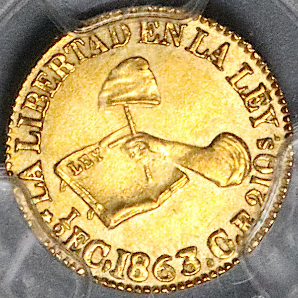 1863-C PCGS MS 64 Mexico Gold 1/2 Escudo Culiacan Mint State Coin POP 2/0 (23051602C)