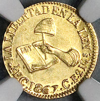 1867-C NGC MS 63 Mexico Gold 1/2 Escudo Culiacan Mint State Coin (24021703C)