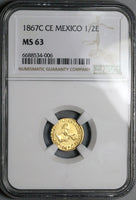 1867-C NGC MS 63 Mexico Gold 1/2 Escudo Culiacan Mint State Coin (24021703C)