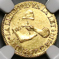 1867-C NGC MS 64 Mexico Gold 1/2 Escudo Culiacan Mint State Coin POP 7/0 (24011201D)