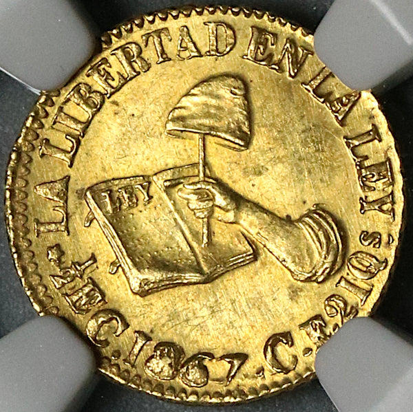1867-C NGC MS 64 Mexico Gold 1/2 Escudo Culiacan Gem Mint State Coin POP 7/0 (25111002C)
