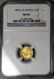 1867-C NGC MS 64 Mexico Gold 1/2 Escudo Culiacan Gem Mint State Coin POP 7/0 (25111002C)
