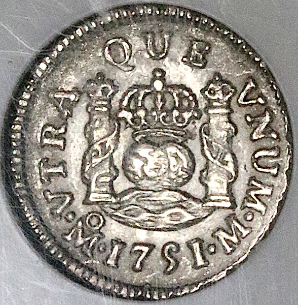 1751 NGC MS 63 Mexico 1/2 Real Ferdinand VI Spain Colony Globes Pillars Silver Coin (23101501D)