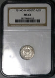 1751 NGC MS 63 Mexico 1/2 Real Ferdinand VI Spain Colony Globes Pillars Silver Coin (23101501D)