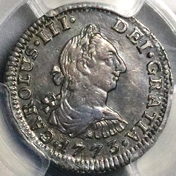 1773 PCGS AU 55 Mexico 1/2 Real Charles III Colonial Spain Silver Coin (24090701C)
