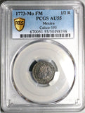 1773 PCGS AU 55 Mexico 1/2 Real Charles III Colonial Spain Silver Coin (24090701C)