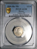 1809 PCGS AU 58 Mexico 1/2 Real Ferdinand VII Spain Colony Silver Con (26100701C)