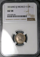 1816 NGC AU 58 Mexico 1/2 Real Ferdinand VII Colonial Spain Die Clash Mint Error Coin (24102401D)