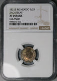 1821-Zs NGC XF Mexico 1/2 Real War Independence Zacatecas Mint Coin (26041502C)
