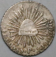 1835-Go Mexico 1/2 Real VF+ Guanajuato Mint Cap Rays Silver Coin (24073104R)