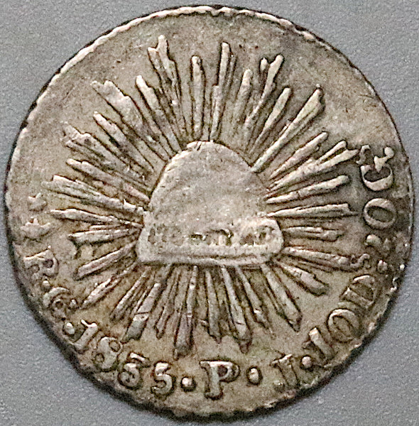 1835-Go Mexico 1/2 Real VF+ Guanajuato Mint Cap Rays Silver Coin (24073104R)