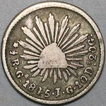 1845-Ga Mexico 1/2 Real Guadalajara Mint Fine Cap Rays Silver Coin (24083004R)