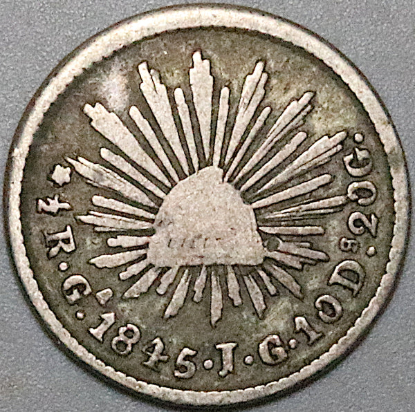 1845-Ga Mexico 1/2 Real Guadalajara Mint Fine Cap Rays Silver Coin (24083004R)