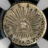 1855-Mo NGC MS 65 Mexico 1/2 Real Mint State Cap Rays Coin POP 4/3 (26042501C)