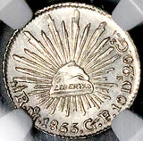 1855-Mo NGC MS 65 Mexico 1/2 Real Mint State Cap Rays Gem Silver Coin POP 4/3 (26032701C)