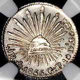 1855-Mo NGC MS 65 Mexico 1/2 Real Mint State Cap Rays Gem Silver Coin POP 4/3 (26032701C)