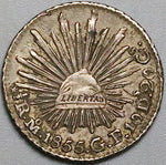 1855-Mo Mexico 1/2 Real XF Cap Rays Silver Coin (24073103R)
