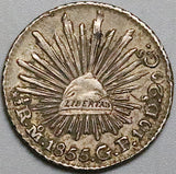 1855-Mo Mexico 1/2 Real XF Cap Rays Silver Coin (24073103R)