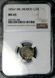 1856-P NGC MS 65 Mexico 1/2 Real No i Mint Error Cap Rays Silver Coin (26061902C)