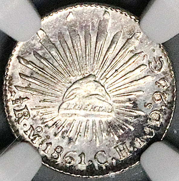 1861-Mo NGC MS 64 Mexico 1/2 Real Cap Rays Silver Coin (24092804C)