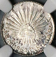1861-Mo NGC MS 64 Mexico 1/2 Real Cap Rays Silver Coin (24092804C)