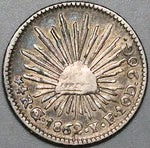 1862-Go Mexico 1/2 Real Guanajuato Mint VF Cap Rays Mint Error Silver Coin (24083003R)