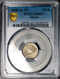 1868-Go PCGS MS 63+ Mexico 1/2 Real Guanajuato Mint Cap Rays Coin (26032201C)