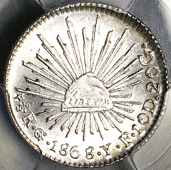 1868-Go PCGS MS 64 Mexico 1/2 Real Guanajuato Gem Mint Cap Rays Coin (25103002D)