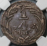 1832-Mo NGC VF 35 1/4 Real Mexico State Quart Quartilla Reales Copper Coin (25022301C)