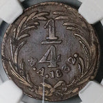 1832-Mo NGC VF 35 1/4 Real Mexico State Quart Quartilla Reales Copper Coin (25022301C)