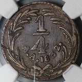 1832-Mo NGC VF 35 1/4 Real Mexico State Quart Quartilla Reales Copper Coin (25022301C)