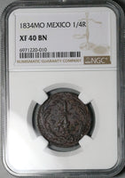 1834-Mo NGC XF 40 1/4 Real Mexico State Quart Quartilla Reales Coin (25022302C)